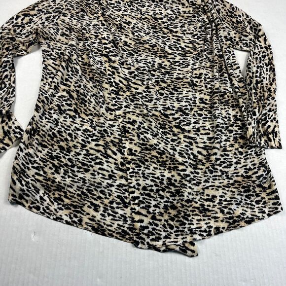 Chico’s Leopard Wrap Knit Tunic Sweater Boho Long Sleeve Slouchy Knit 1 Medium - Picture 2 of 12